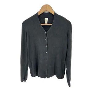 J Jill Sweater Womens Medium Black Button Long Sleeves Top Cardigan Ribbed - Picture 1 of 5