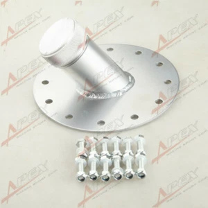 US STOCK Billet Fuel Cell Fast Fill Filler Neck 45 Degree 12 Bolt Flange Silver - Picture 1 of 12