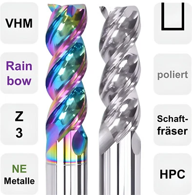 GEFRABO VHM Alufräser, Schaftfräser, Alu-HPC-Fräser für NE-Metalle auf hochglanz poliert