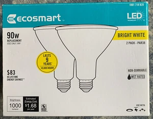 NEW Ecosmart 2 Pack LED 90w PAR38 Outdoor Light Bulbs Bright White Wet Rated - Picture 1 of 5