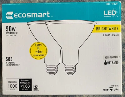 NEW Ecosmart 2 Pack LED 90w PAR38 Outdoor Light Bulbs Bright White Wet Rated - Image 1 of 4
