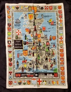Vintage Souvenir Irish Linen Tea Towel - Map of Royal Britain - NOS - Hand Towel - Picture 1 of 6