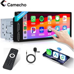 Single 1 Din Car Stereo Radio Apple/Android CarPlay GPS 6.9" Touch Bluetooth USB - Picture 1 of 15