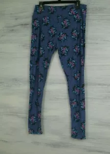 Lularoe TC Tall Curvy OS Leggings Blue with Purple type Flower - Picture 1 of 5