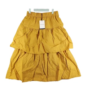 NWT WHO WHAT WEAR Women Midi Skirt Tiered Mustard 100% Cotton Woven W/ Pockets - Picture 1 of 9