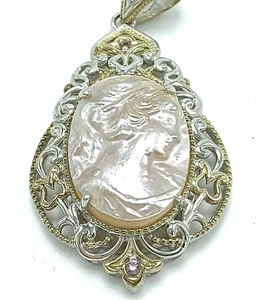 Michael Valitutti Gems en Vogue Carved Mother of Pearl & Amethyst Cameo Pendant - Picture 1 of 6