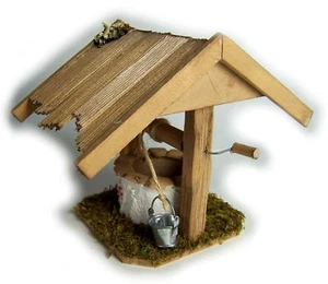 Brunnen mit schindeldach für Weihnachtskrippe, Holz braun gebeizt 14x14x11 cm. - Bild 1 von 1