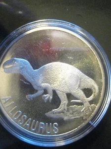 Moneta Allosauro Collezione Dinosauro Giurassico 1 oz .999 Argento in Capsula - Foto 1 di 6