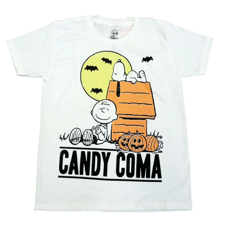 Peanuts Boys White Candy Coma Halloween T-Shirt with Snoopy & Charlie Brown - Image 1 of 1