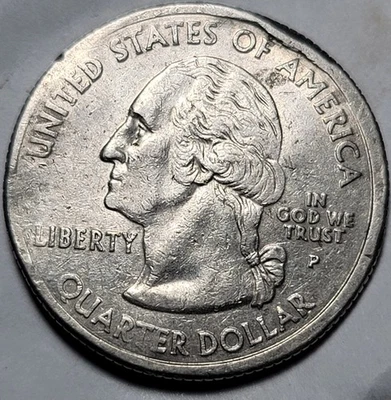 2002 P**Indiana Quarter**"Reverse Off-Center Weak Strike Error*(Rare) & DD - Image 1 of 4