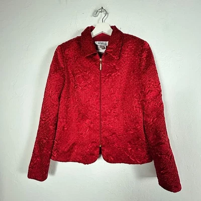 Joseph Ribkoff Trends Womens Red Textured Crinkle Jacket Size 4 Zip Front Casual - Image 1 of 4