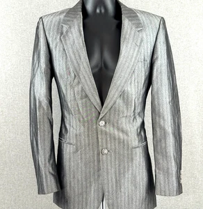 Bonelli 2 Teiler Anzug Herren 40R Sakko 30W 31L Hose hellgrau silber gestreift - Bild 1 von 20