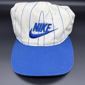 Vintage 1980er 1990er Nike Nadelstreifen Mütze Baseball Cap blau weiß Swoosh Snapback - Bild 1 von 12
