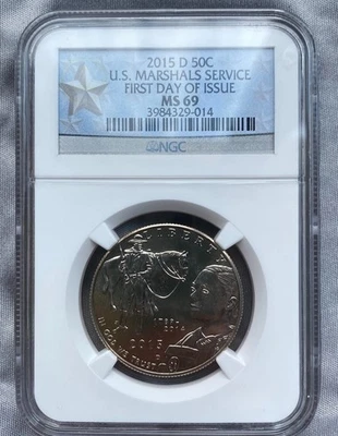 2015-D 50c U.S. Marshals Commemorative  NGC MS69, First Day Of Issue - Image 1 of 4