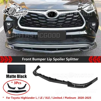 For Toyota Highlander LE XLE 2020-2025 Front Bumper Lip Splitter Kit Matte Black - Image 1 of 4