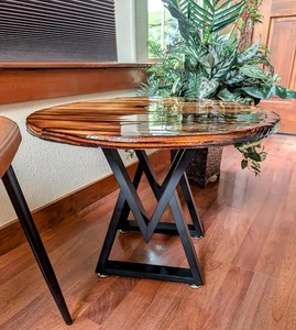 Shou Sugi Ban Burned Wood Epoxy Resin Coffee Table | Round | 3D Texture Handmade - Picture 1 of 5