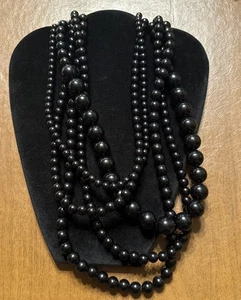 VTG Heavy Black Beaded Multi strand Necklace 22” (Lot# 533) - Picture 1 of 9