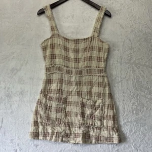 Olivaceous Womens Mini Dress Sz S Pink Beige Plaid Distressed Cotton zip Square - Picture 1 of 10