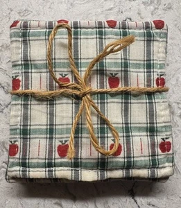 Vintage Fabric Coasters Set (4) Country Apples - Picture 1 of 3