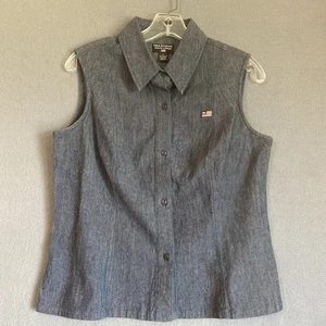 Polo Jeans Ralph Lauren Shirt Womens L Navy Blue Denim Button Up Sleeveless - Picture 1 of 6