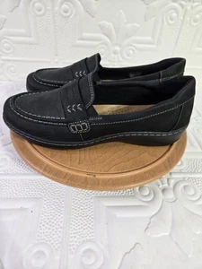 CLARKS Cora Ashly Slip-On Loafer Black Leather Ultimate Comfort Women's Size 10W - Picture 1 of 13