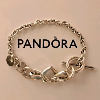 Pandora Knotted Heart T bar Bracelet Hallmarked 925 Silver SMALL 150mm - Image 1 of 4