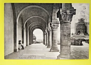 AK Leipzig - Krematorium, Gruftarkade mit Blick zum Völkerschlachtdenkmal 1913 - Bild 1 von 2