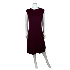 Vintage 60s Wool Dress Womens Medium Burgundy Mod Knee Length Sheath Catalina - Picture 1 of 11