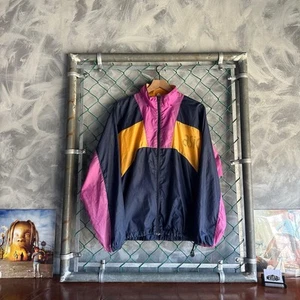 Vintage 80s 90s ASICS Full Zip Track jacket windbreaker Mens L pink purple black - Picture 1 of 8