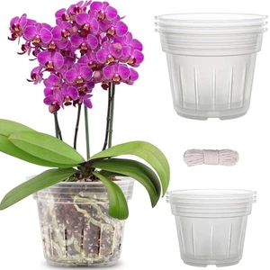 Orchid Pot - 6 Pack Clear Plastic Orchid Pots with Holes, Slotted Flower Plan... - Picture 1 of 6