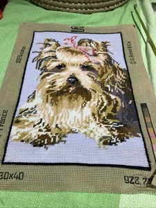 Tapestry Completed Wool Yorkshire Terrier 39cmx29cm - Picture 1 of 6