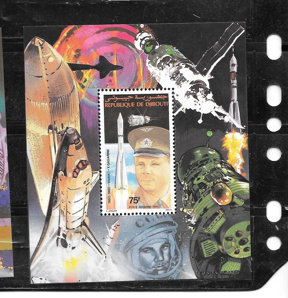 DJIBOUTI #C144a MNH XF 1981 AIR MAIL SOIVENIR SHEET VOSTOK I SPACE TOPICAL STAMP Foto 1 de 1