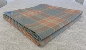 Vintage Onkaparinga Pink Blue Check Pure Aus Wool Double Queen Blanket 250x215cm - Picture 1 of 24