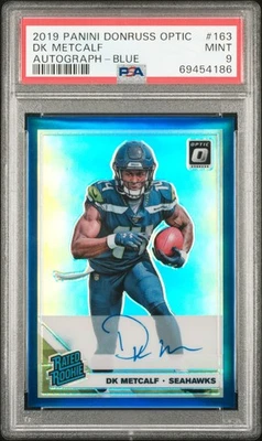 2019 Panini Donruss Optic Rated Rookie Blue Auto DK Metcalf 23/75 PSA 9 RC #163 - Image 1 of 2
