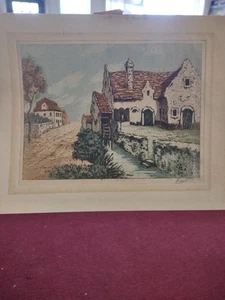 Vintage Artwork Lithograph Painting Signed River Scenery 9" x 11" Estate Liq - Picture 1 of 4
