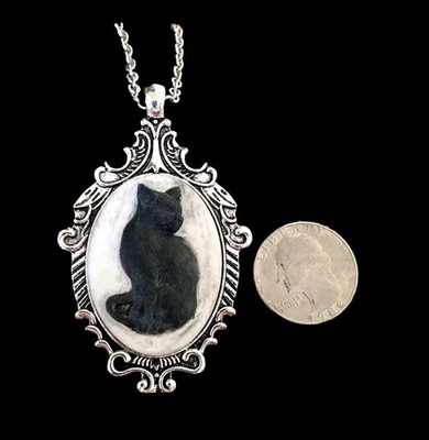 黑猫浮雕项链,复古复古哥特式万圣节女巫吊坠 — 第 1/3 张图片