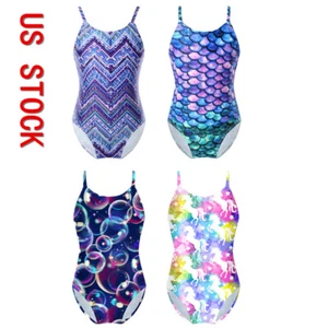 Traje de baño atlético de una pieza con escamas de pez sirena para niñas - Imagen 1 de 18