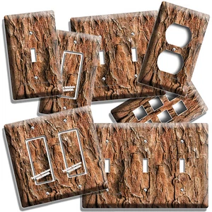 RUSTIC CEDAR TREE BARK CRACKED WOOD LIGHT SWITCH OUTLET WALL PLATE ROOM HD DECOR - Picture 1 of 34