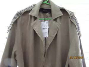 ZARA linen trenchcoat with sequin epaulettes size S rare RRP $159.00 - Picture 1 of 9