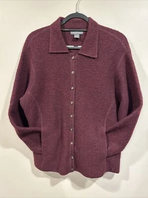 Chaqueta Suéter Van Heusen 100% Lana Para Mujer’s L Cárdigan Granate Cuello Abotonado Foto 1 de 4