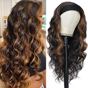 Long Wavy Headband Wig - Black with Blonde Highlights, 200% Density, Glueless - Picture 1 of 7