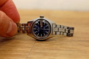 VTG Seiko Watch Women 25mm Silver Tone Blue DIal Day date Automatic 2206-0110 - Picture 1 of 6