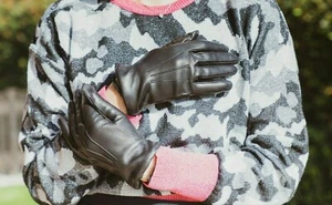 GUANTI DONNA PELLE LANA NERO 100% Made In Italy Leather Gloves Black ELIANTO - Imagen 1 de 6