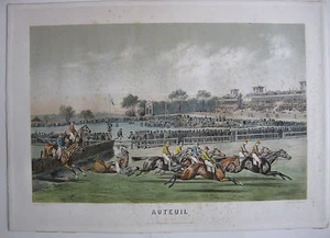 Gustave David (1824-1891) Auteuil Pferderennen Tiercé Orig. Lithografie 1850 - Bild 1 von 6