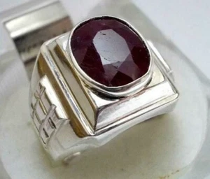 Oval Cut Natural Ruby Stone Handmade 925 Sterling Silver Mens Ring Size 11 - Picture 1 of 5
