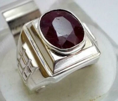 Oval Cut Natural Ruby Stone Handmade 925 Sterling Silver Mens Ring Size 11 - Image 1 of 4