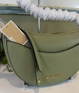 MICHAEL KORS DOVER SMALL XS HALF MOON CROSSBODY BAG SHOULDER GREEN SAGE LEATHER - Picture 1 of 10