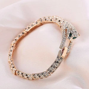 Thick 18K Rose Gold Filled Made With SWAROVSKI Crystal Luxury Leopard Bracelet - Picture 1 of 4