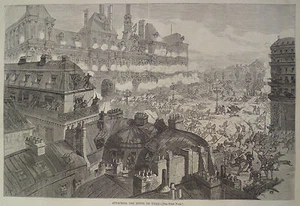 ATTACKING THE HOTEL DE VILLE PARIS FRANCE HARPER'S WEEKLY 1871 - Picture 1 of 2