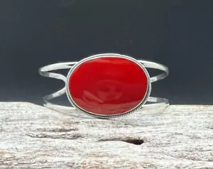 Good Looking Red Coral Gemstone 925 Sterling Silver Handmade Bracelet Cuff RM-25 - Picture 1 of 5